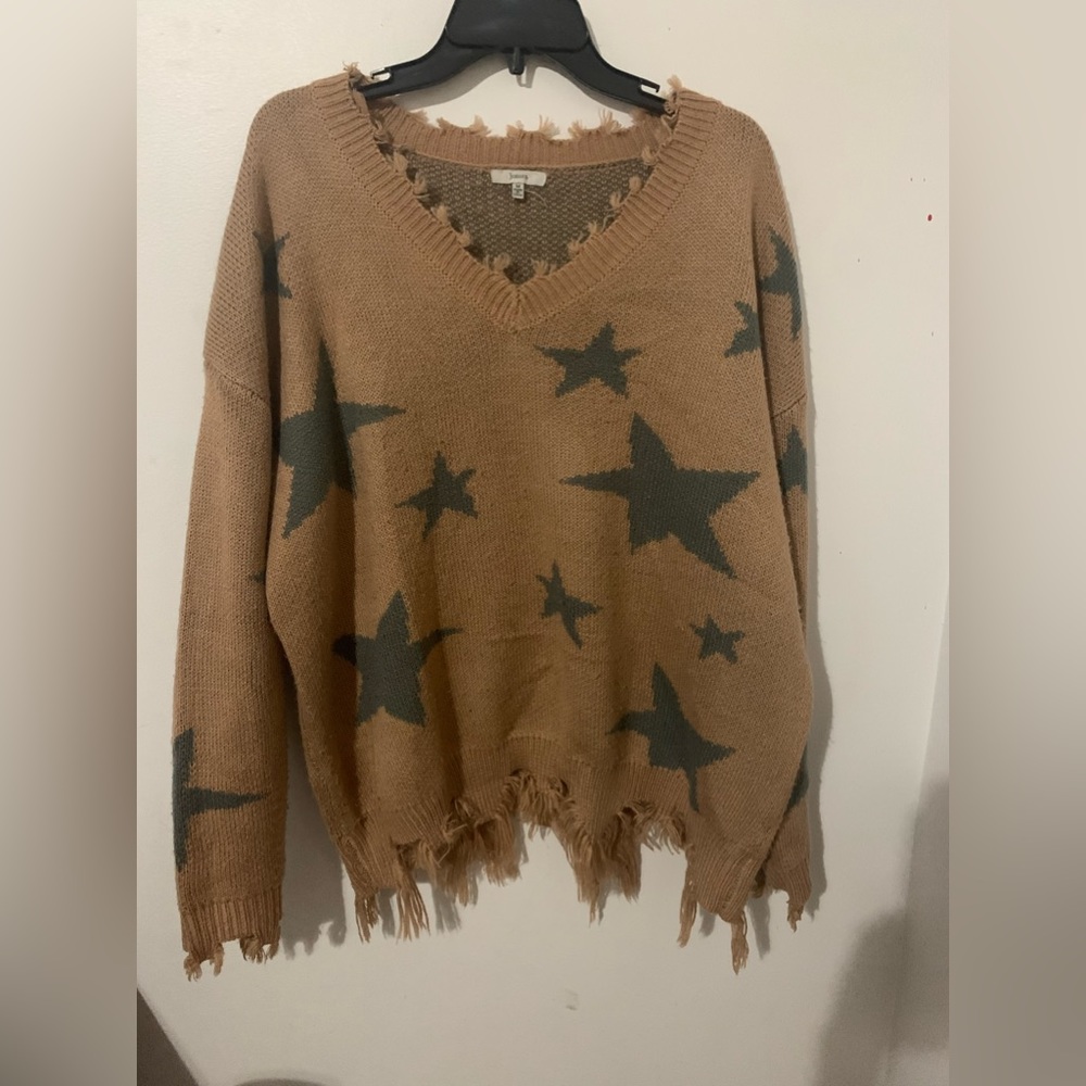 Jodfil- Copper Colored Frayed Sweater with Grey Stars